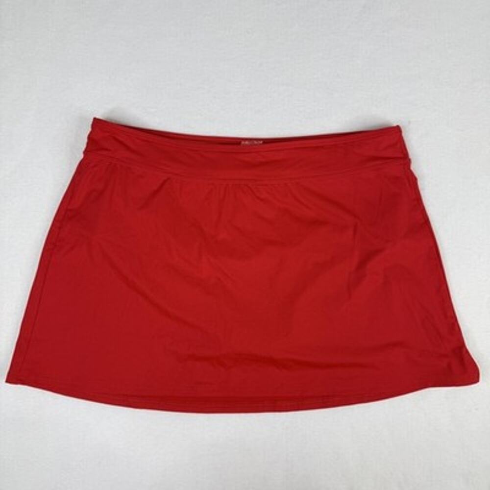 Lands' End Swim Skirt 16 Red Solid Lined Skort Stretch Quick Dry Swimwear